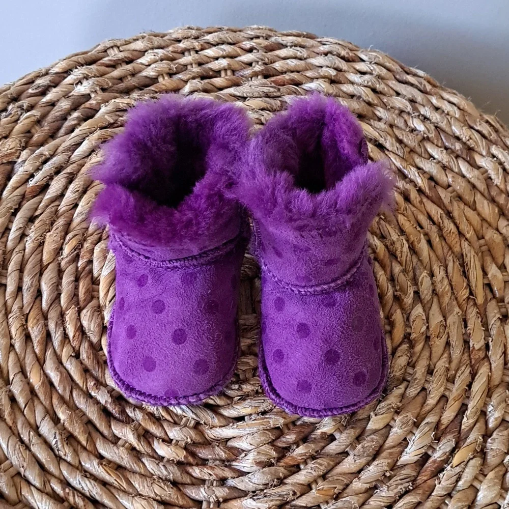 UGG Infant‎ Girls Erin Purple Suede Leather Polka Dot Print Pull-On Booties XS
